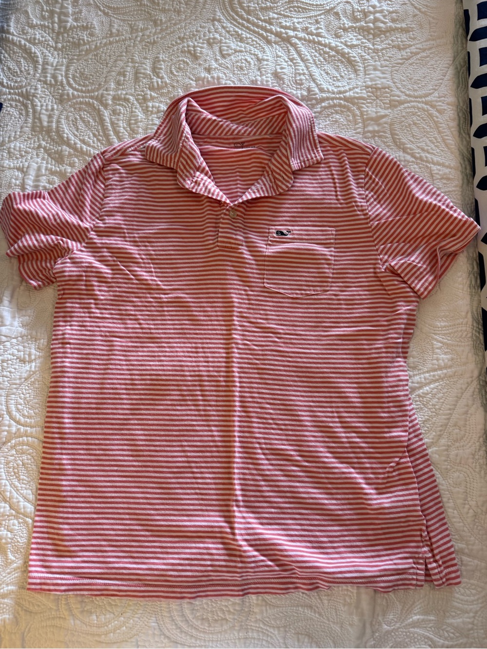 Boys Vineyard Vines Coral and White Striped Tee